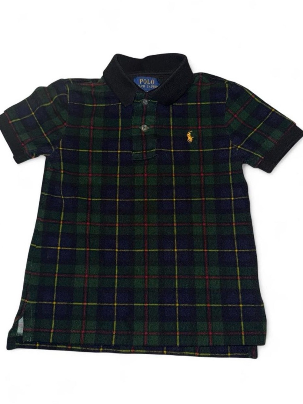 Polo by Ralph Lauren Navy & Green Plaid Polo with Yellow Pony